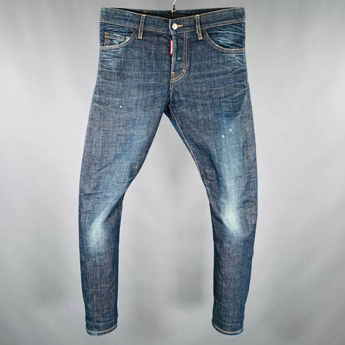 DSQUARED2 Size 28 Blue Distressed Cotton Blend Button Fly Jeans