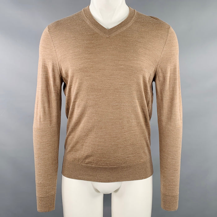 PAUL SMITH Size M Beige Knit Merino Wool V-Neck Pullover