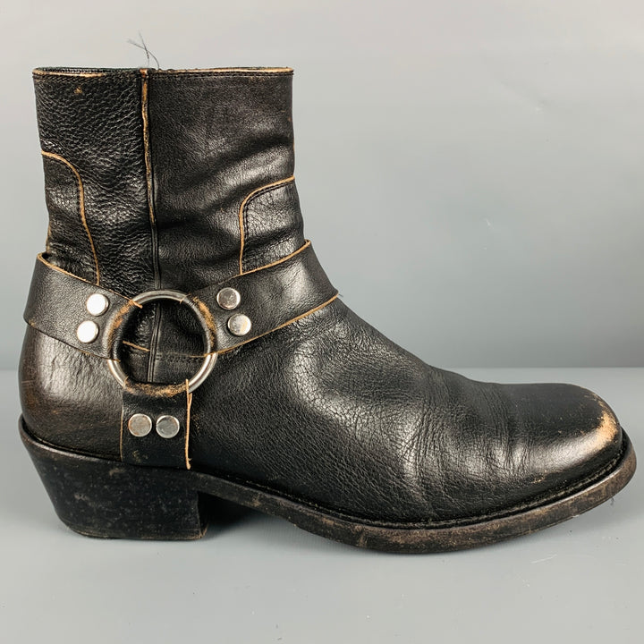 BALENCIAGA Size 9 Black Distressed Leather Cowboy Boots
