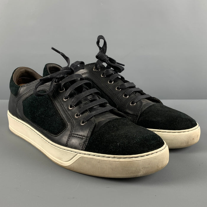 LANVIN Size 10 Black Cream Mixed Materials Leather Sneakers