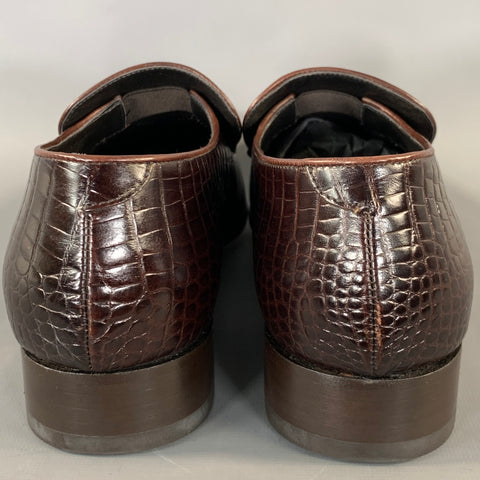 DSQUARED2 Size 10 Brown Embossed Leather Slip On Loafers