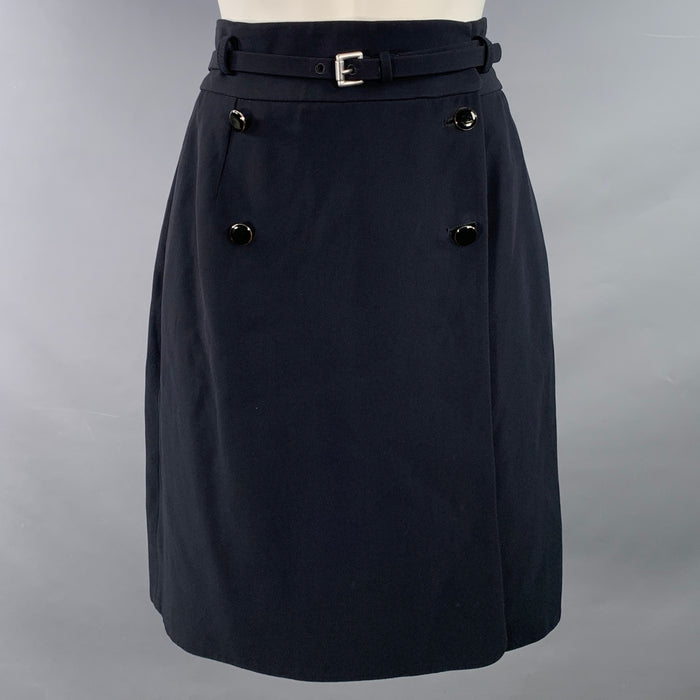 ALEXANDER MCQUEEN Size 8 Black Acetate Blend Double Breasted Belted Skirt