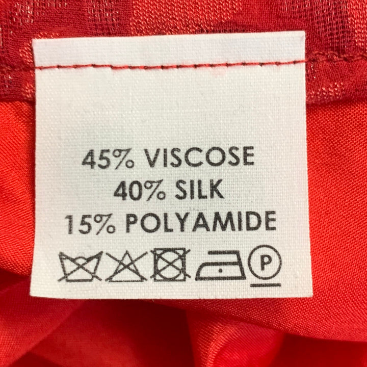 DRIES VAN NOTEN Size 38 Red Floral Viscose Silk Blend Sheer Long Sleeve Shirt