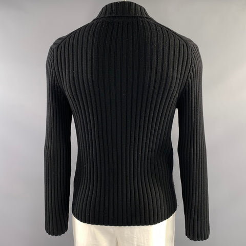 AVON CELLI Size XL Black Ribbed Merino Wool Button Up Cardigan