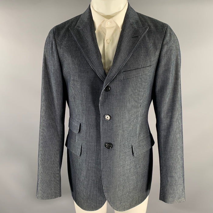 RRL by RALPH LAUREN Chest Size 42 Navy White Stripe Cotton Peak Lapel Sport Coat