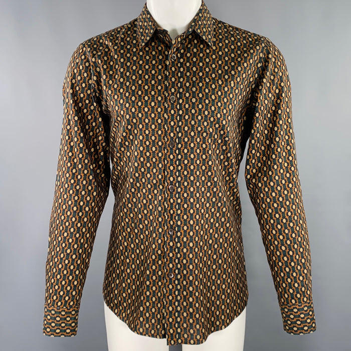 DRIES VAN NOTEN Size 40 Beige Dark Green Abstract Cotton Long Sleeve Shirt