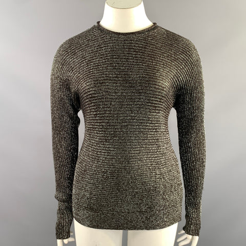 RALPH LAUREN Size L Brown Silver Silk Blend Knitted Crew Neck Pullover Womens