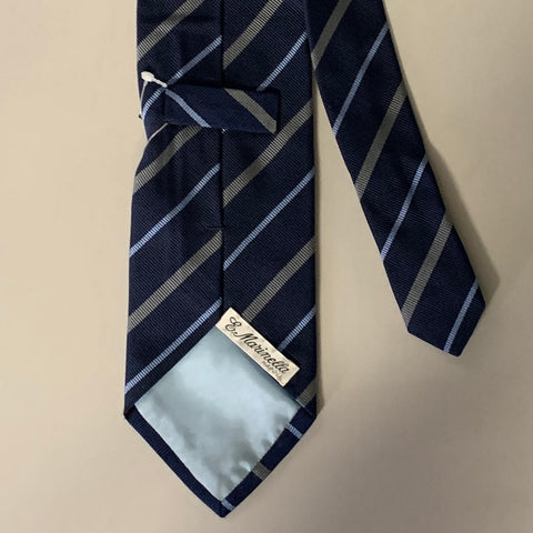 E. Marinella Navy Blue Grey Stripe Silk Tie