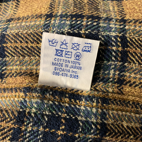 PURE BLUE JAPAN Size L Tan Blue Plaid Cotton Button Up Long Sleeve Shirt