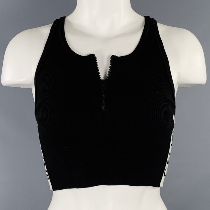 CELINE Size S Black White Cotton Blend Logo Athletic Casual Top