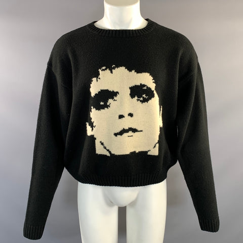 ENFANTS RICHES DEPRIMES FW2016 M Black White Knitted Wool Crew Neck Sweater