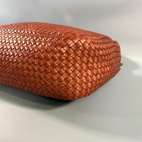 CLARE V. Brown Cognac Woven Leather Cross Body Bag
