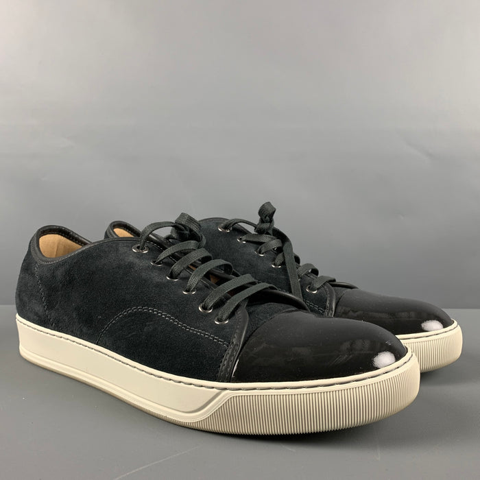 LANVIN Size 11 Charcoal Solid Suede Lace Up Sneakers