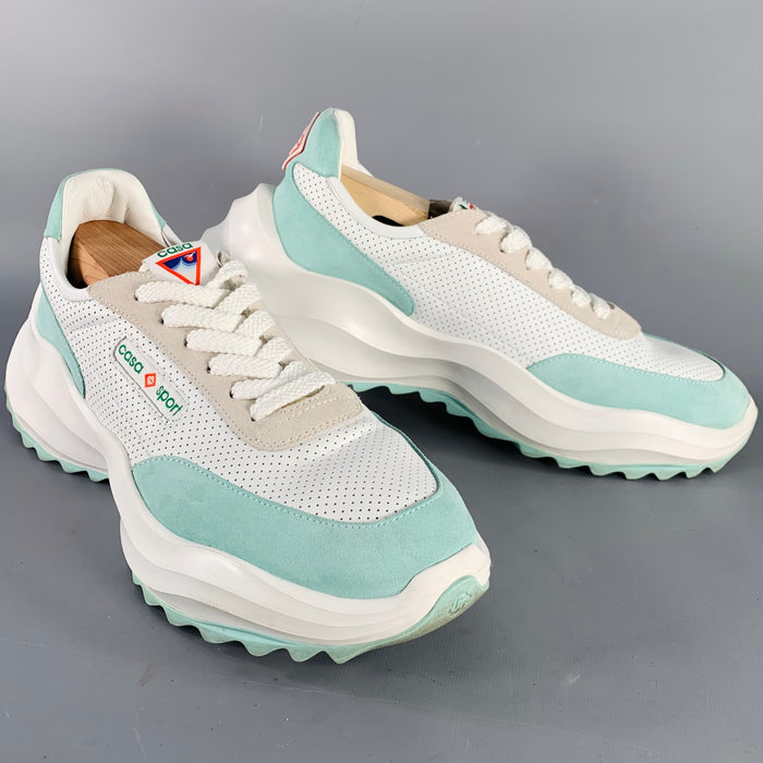 CASABLANCA Size 12 White Mint Perforated Leather Color Block Sneakers