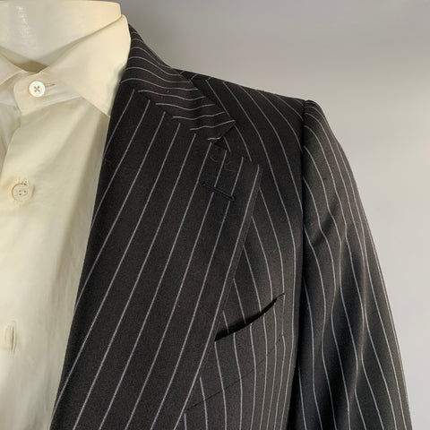 GUCCI Chest Size 42 Black Light Grey Pinstripe Wool Notch Lapel 36 28 Suit