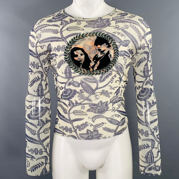 GAULTIER JEANS Size M Cream Navy Floral Polyamide Crew Neck Pullover