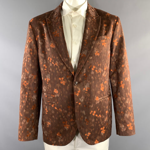 JOHN VARVATOS Size 46 Brown Orange Abstract Cotton Blend Blazer Jacket