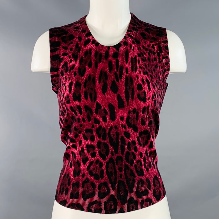 DOLCE & GABBANA Size 6 Black Purple Wool Animal Print Sleeveless Pullover