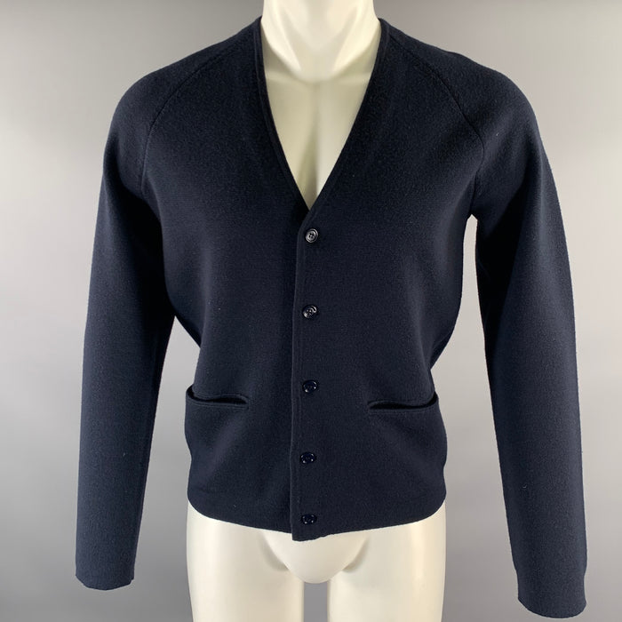 DRIES VAN NOTEN Size S Navy Knit Merino Wool V-Neck Cardigan