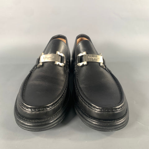 SALVATORE FERRAGAMO Size 9.5 Black Leather Horsebit Loafers
