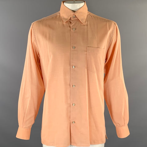 ERMENEGILDO ZEGNA Size L Orange Herringbone Cotton Button Down Long Sleeve Shirt