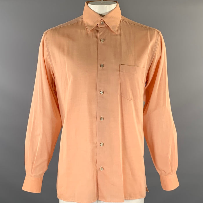 ERMENEGILDO ZEGNA Size L Orange Herringbone Cotton Button Down Long Sleeve Shirt