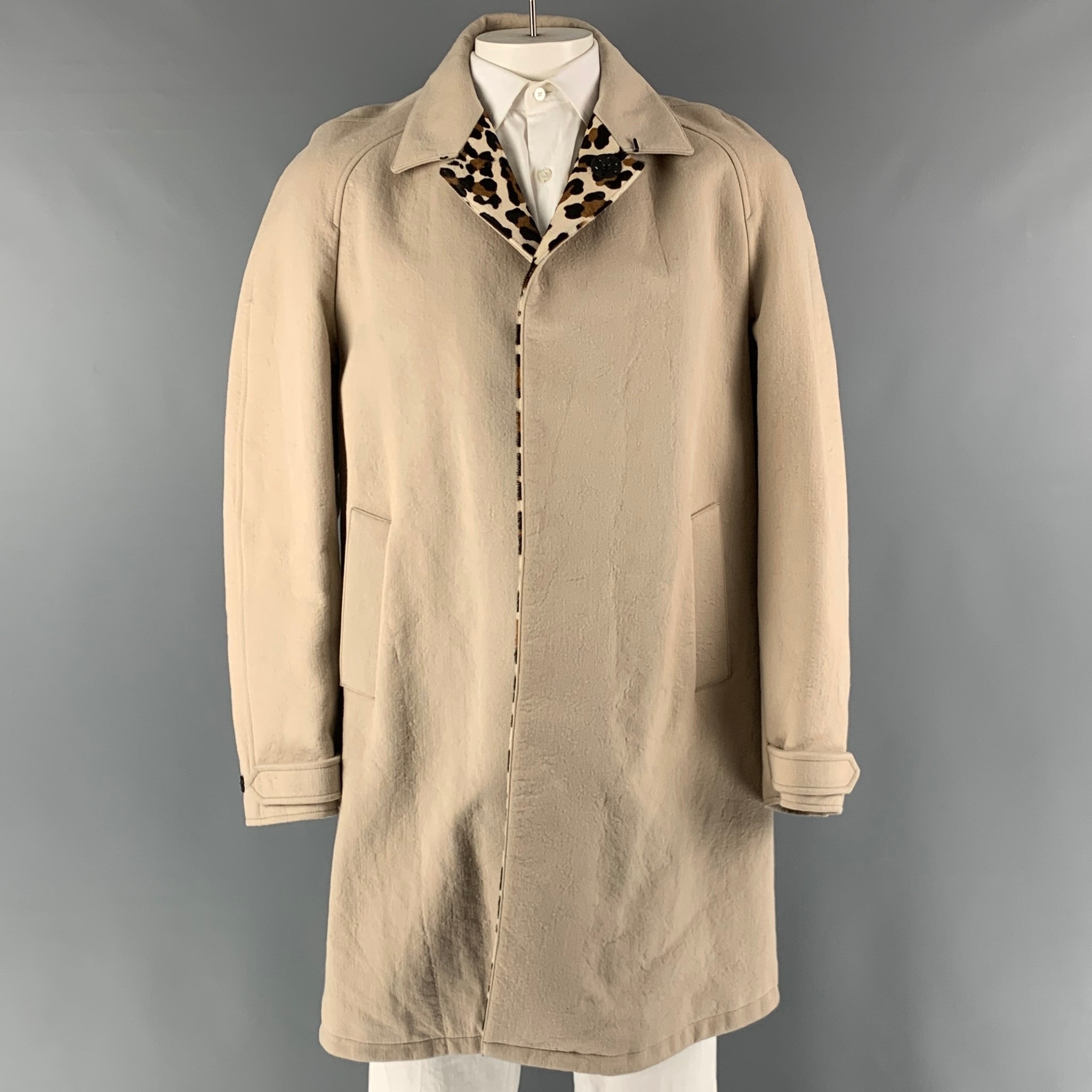 BURBERRY PRORSUM Size 44 Beige Brown Mixed Fabrics Raglan Coat 