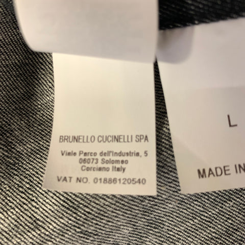 BRUNELLO CUCINELLI Size L Grey Indigo Silk High Low Mid Calf Dress