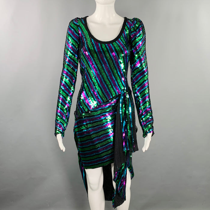 MARC JACOBS Pre-Fall 2019 Size 2 The Disco Black Multi Color Stripe Asymmetrical Cocktail Dress