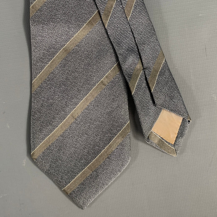 ISSEY MIYAKE Gray Tan Stripe Silk Tie