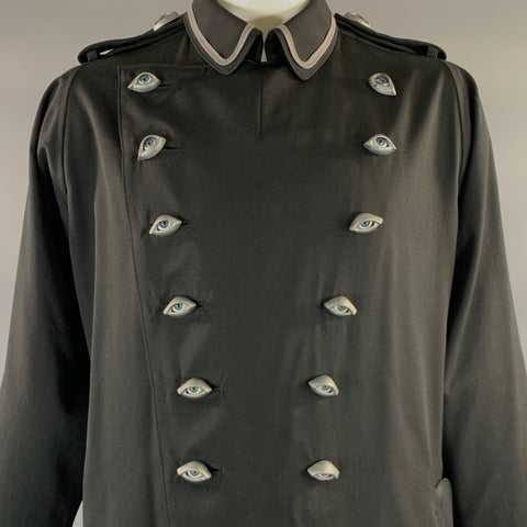 YOHJI YAMAMOTO S/S2021 Size L Black Hand Painted Wool Double Breasted Coat