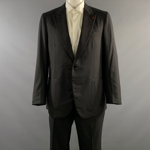 ISAIA Chest Size 46 Black Red Wool Peak Lapel 38 36 Tuxedo