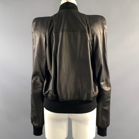 RICK OWENS SS2020 Size 8 Black Leather Zip Up Jacket