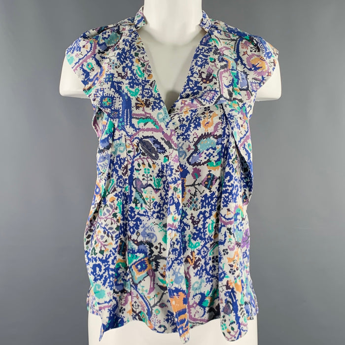 ISABEL MARANT Size 2 Blue White Abstract Sleeveless Casual Top