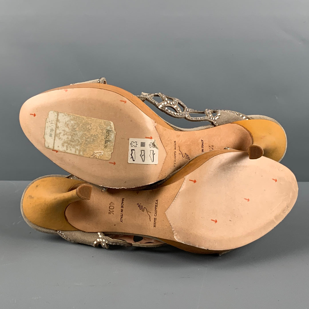 RENE CAOVILLA Size 10.5 Grey Pink Suede Cut Out Platform Sandals
