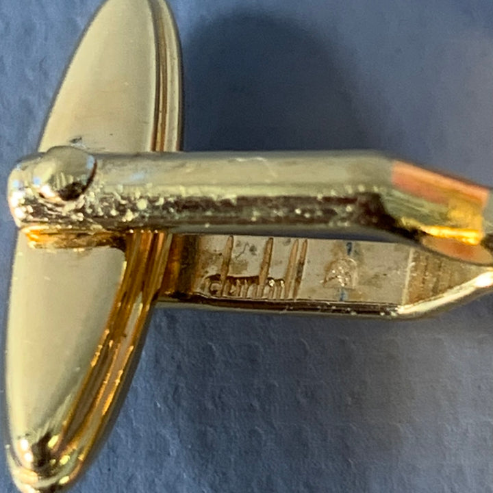 DUNHILL Gold Silver Engraved Metal Cuff Link Tie Clip Set