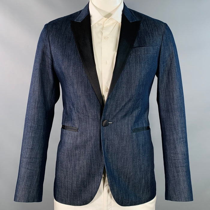 DSQUARED2 TOKYO Size 42 Indigo Black Cotton Satin Peak Lapel Sport Coat