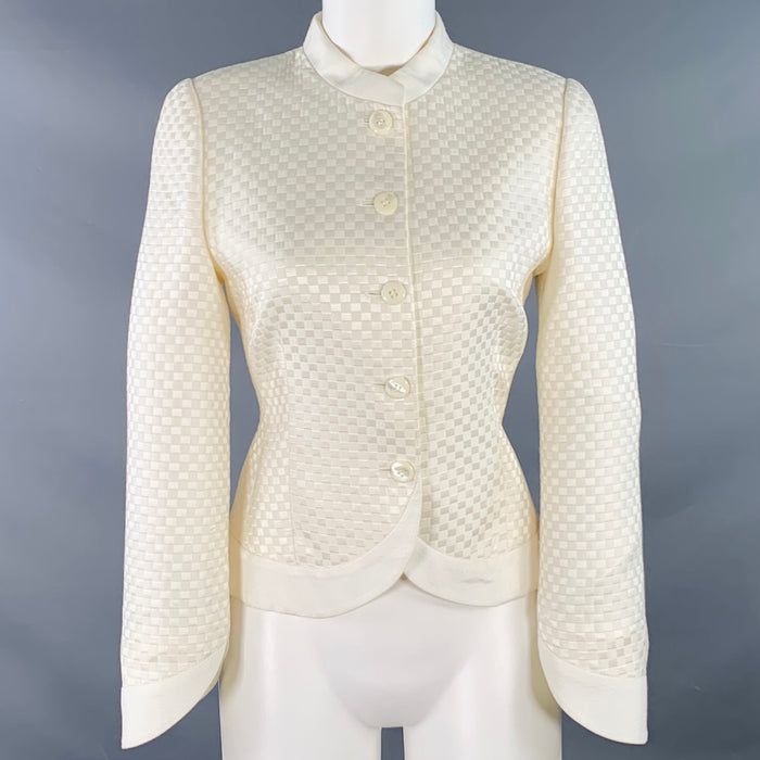 ARMANI COLLEZIONI Size 8 Cream Checkered Jacket Blazer
