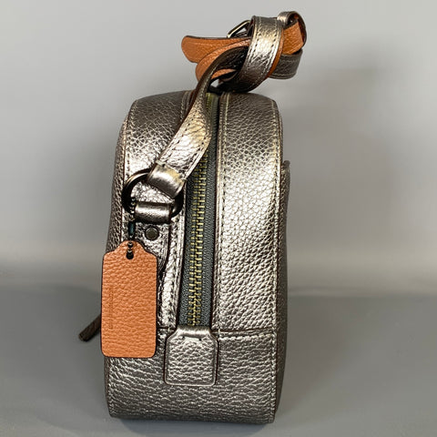 COACH Tan Gunmetal Pebble Grain Leather Shoulder Bag