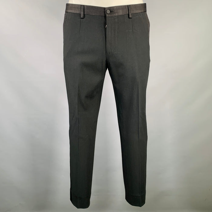 DOLCE & GABBANA Size 34 Black Wool Blend Tuxedo Dress Pants
