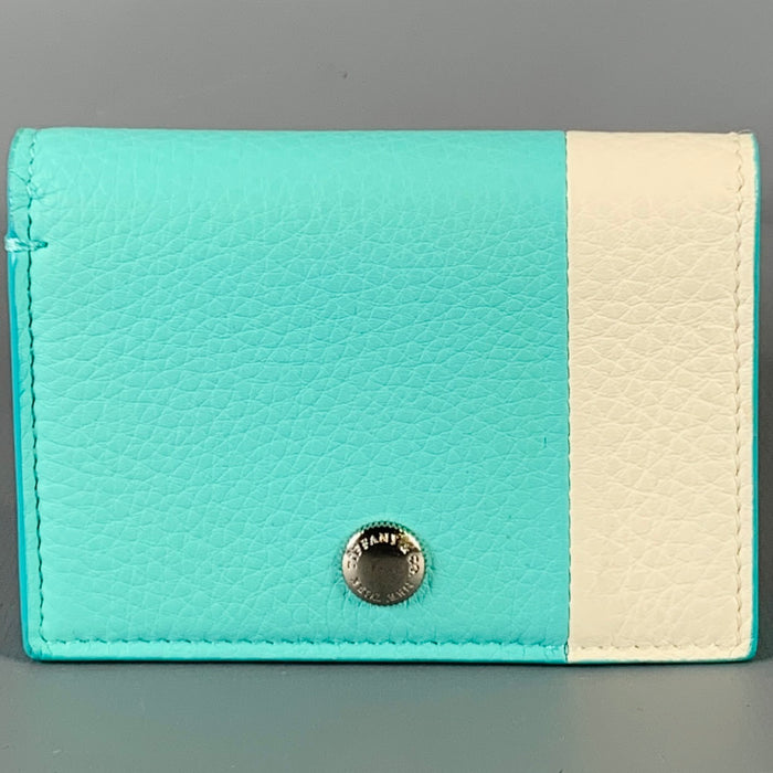TIFFANY & CO. Blue White Color Block Leather Card Case Wallet