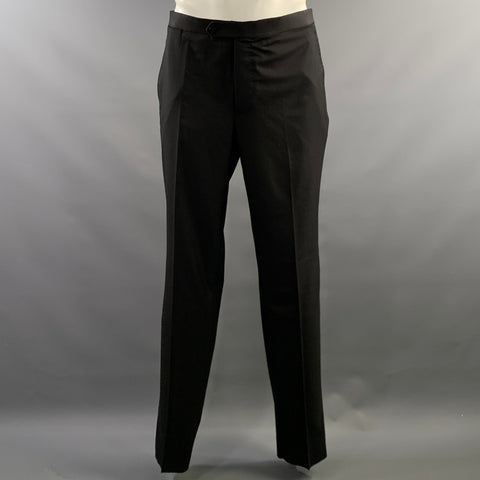 ISAIA Chest Size 46 Black Red Wool Peak Lapel 38 36 Tuxedo