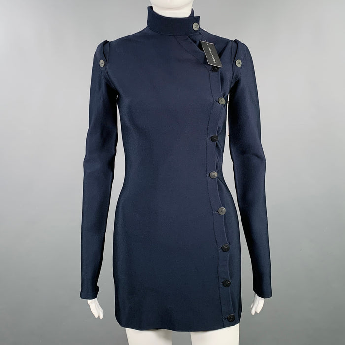 SALVATORE FERRAGAMO Size XS Navy Viscose Blend Asymmetrical Mini Dress
