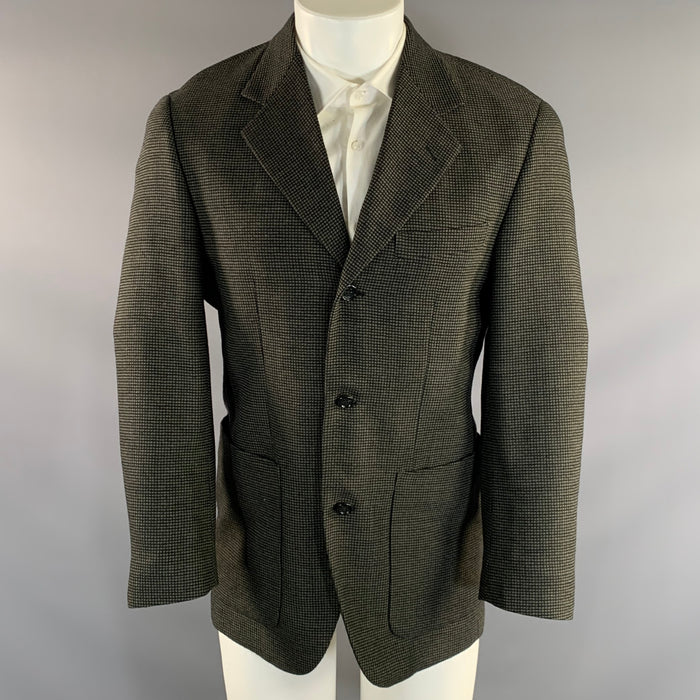 BALENCIAGA Chest Size 38 Black Olive Checkered Wool Polyamide Sport Coat