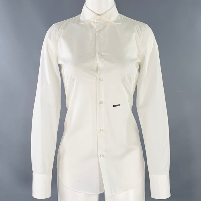 DSQUARED2 Size S White Cotton Textured Spread Collar Shirt