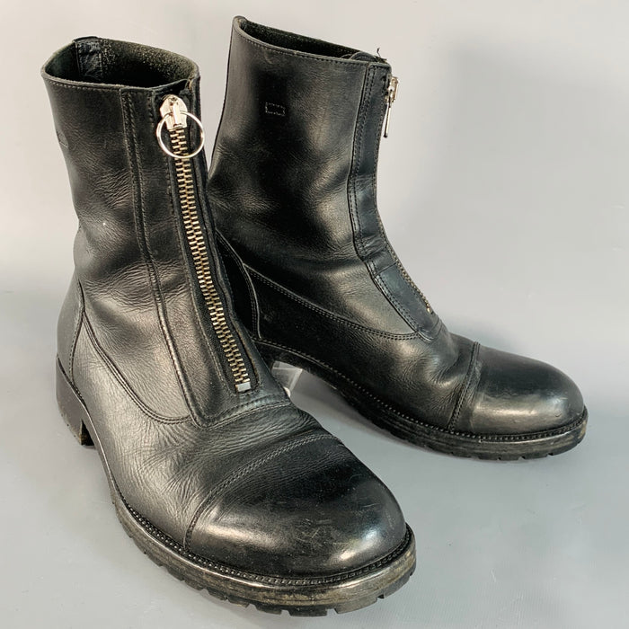 MARC JACOBS Size 10.5 Black Leather Cap Toe Zip Up Boots