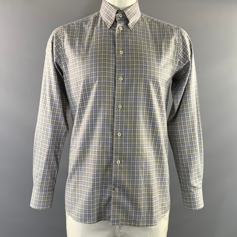 ETON Size 40 White and Multi Color Plaid Cotton Button Down Long Sleeve Shirt