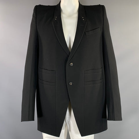 RICK OWENS S/S2020 Size 42 Black Wool & Viscose Blend Peak Lapel Jacket