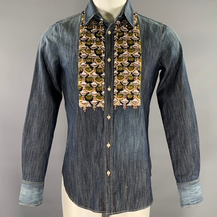 DSQUARED2 Size XS Indigo Embroidery Denim Button Up Long Sleeve Shirt