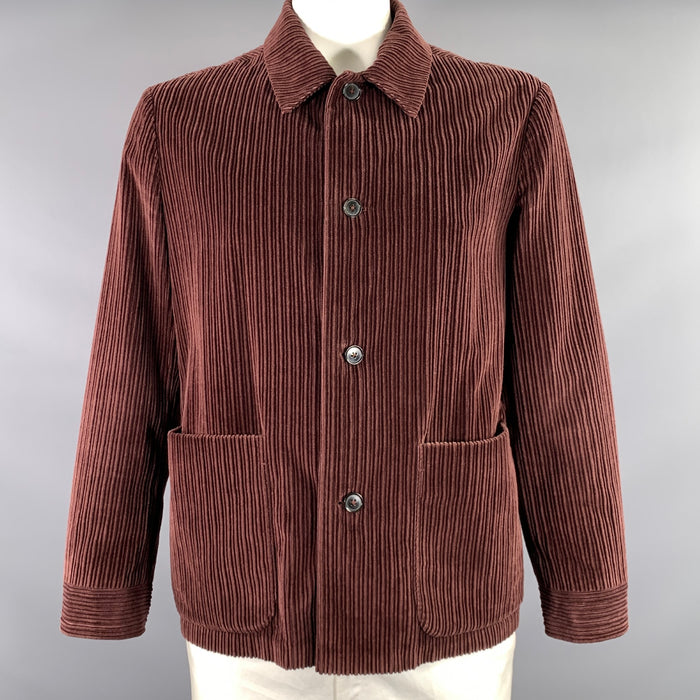 ERMENEGILDO ZEGNA Size L Burgundy Corduroy Cotton cashmere Chore Jacket